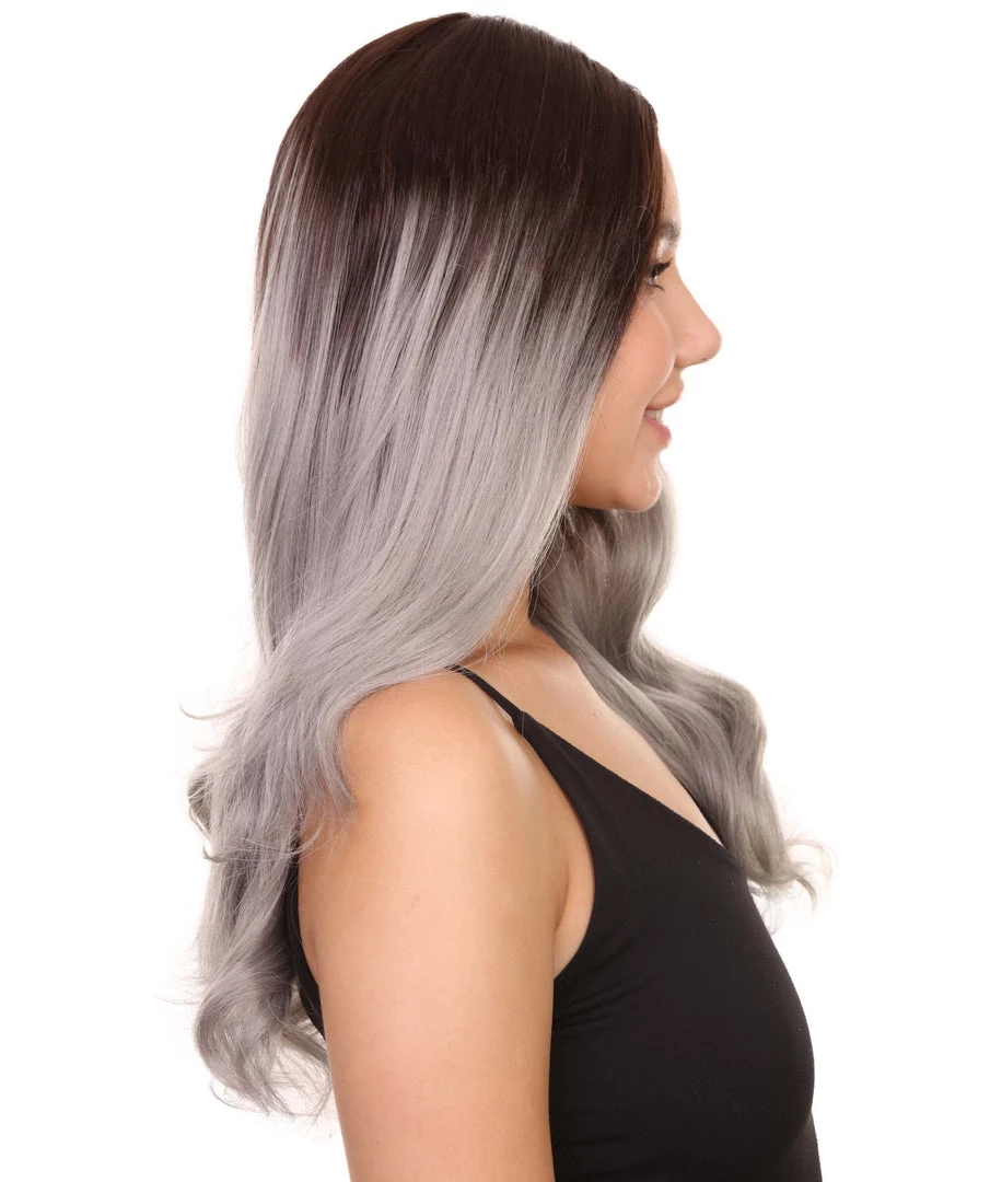 Adult Women's 22" Inch Long Length Wavy 1/4x13 Lace Natural Brown Grey Hairline Icon Beauty Wig, 100% Heat Resistant Fibers, Perfect For Your Everyday Wear And Styling To Your Expectations! | Nunique