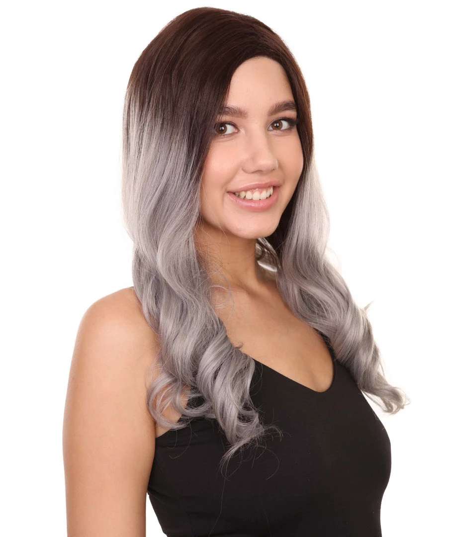 Adult Women's 22" Inch Long Length Wavy 1/4x13 Lace Natural Brown Grey Hairline Icon Beauty Wig, 100% Heat Resistant Fibers, Perfect For Your Everyday Wear And Styling To Your Expectations! | Nunique