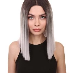 Adult Women's 12" Inch Medium Length Straight 4x4 Lace Front Natural Grey Ombre Hairline Icon Beauty Wig, 100% Heat Resistant Fibers, Perfect For Your Everyday Wear And Styling To Your Expectations! | Nunique