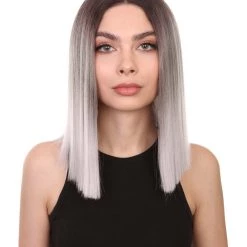 Adult Women's 12" Inch Medium Length Straight 4x4 Lace Front Natural Grey Ombre Hairline Icon Beauty Wig, 100% Heat Resistant Fibers, Perfect For Your Everyday Wear And Styling To Your Expectations! | Nunique