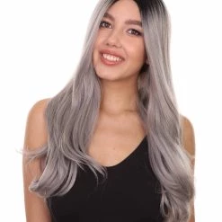 Adult Women's 25" Inch Long Length Straight 360 Lace Front Natural Black Grey Ombre Hairline Beauty Wig, 100% Heat Resistant Fibers, Perfect For Your Everyday Wear And Styling To Your Expectations! | Nunique
