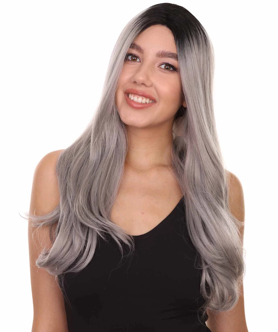 Adult Women's 25" Inch Long Length Straight 360 Lace Front Natural Black Grey Ombre Hairline Beauty Wig, 100% Heat Resistant Fibers, Perfect For Your Everyday Wear And Styling To Your Expectations! | Nunique