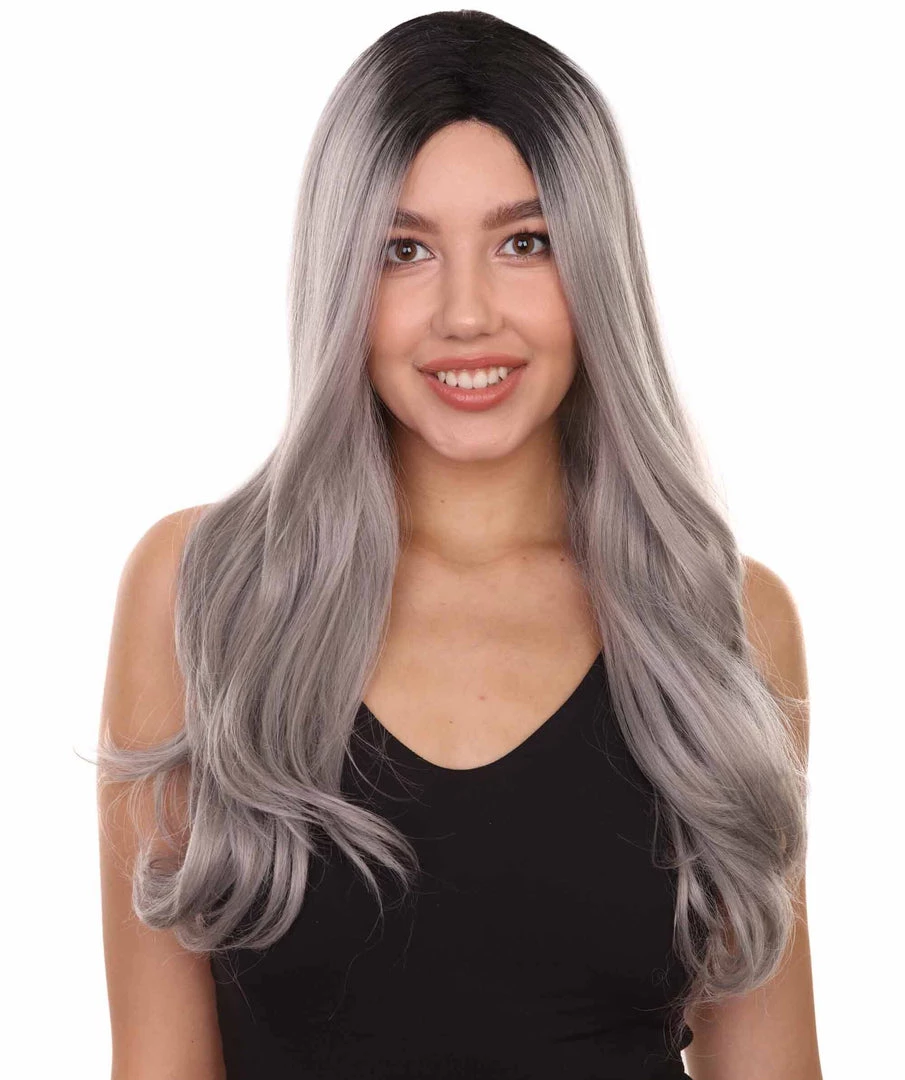 Adult Women's 25" Inch Long Length Straight 360 Lace Front Natural Black Grey Ombre Hairline Beauty Wig, 100% Heat Resistant Fibers, Perfect For Your Everyday Wear And Styling To Your Expectations! | Nunique