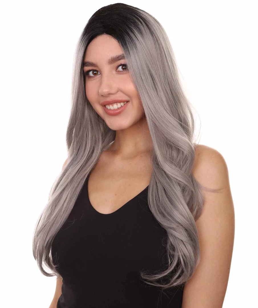 Adult Women's 25" Inch Long Length Straight 360 Lace Front Natural Black Grey Ombre Hairline Beauty Wig, 100% Heat Resistant Fibers, Perfect For Your Everyday Wear And Styling To Your Expectations! | Nunique