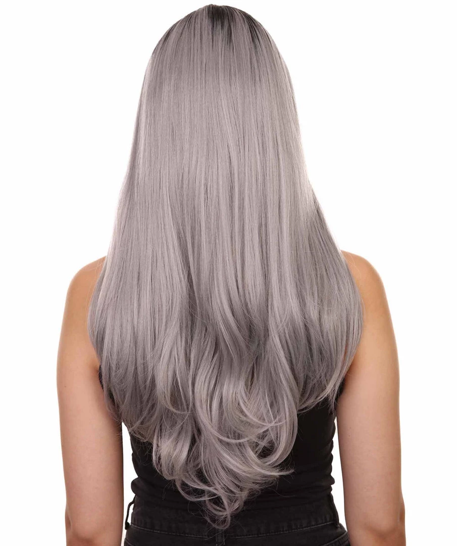 Adult Women's 25" Inch Long Length Straight 360 Lace Front Natural Black Grey Ombre Hairline Beauty Wig, 100% Heat Resistant Fibers, Perfect For Your Everyday Wear And Styling To Your Expectations! | Nunique