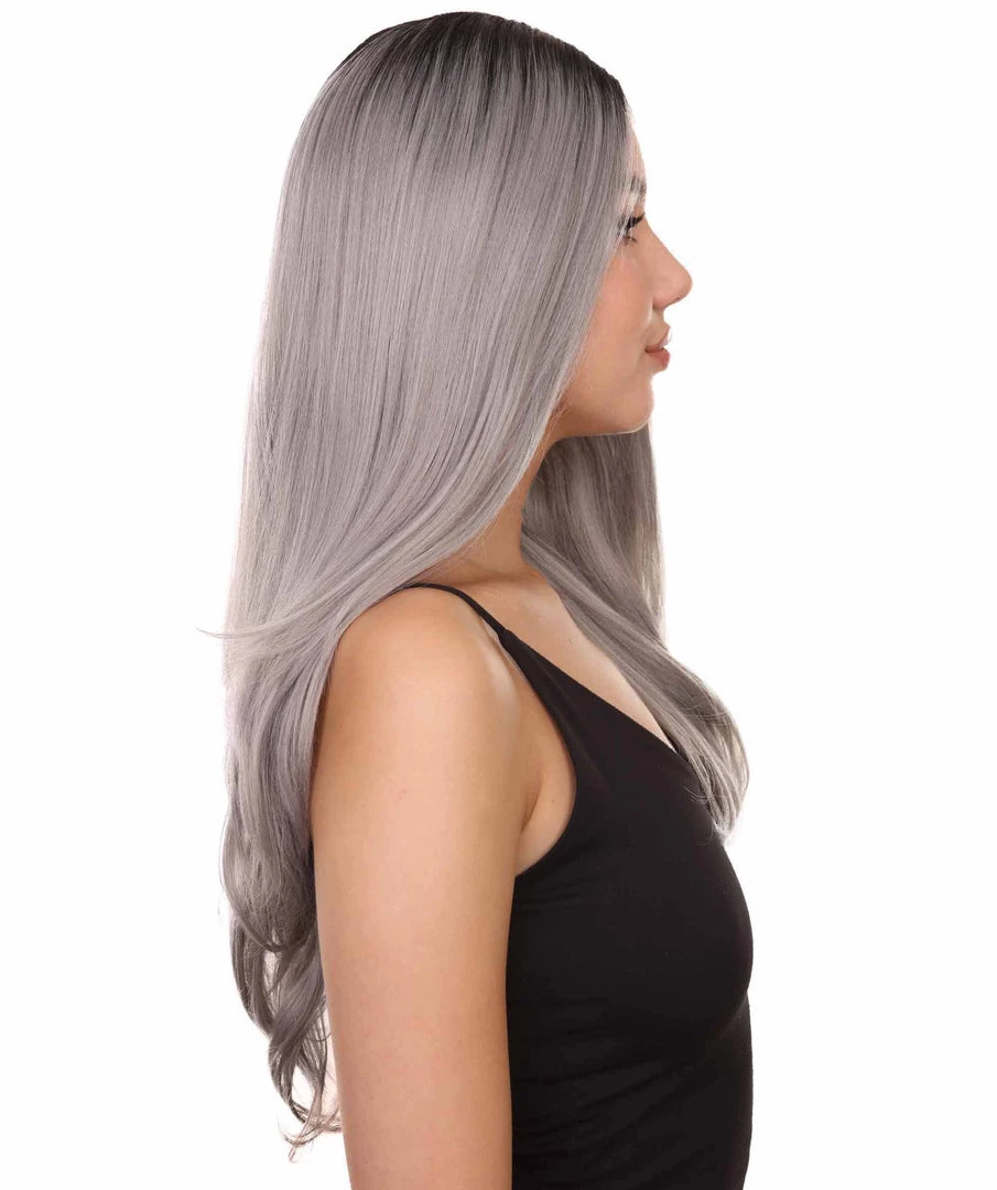 Adult Women's 25" Inch Long Length Straight 360 Lace Front Natural Black Grey Ombre Hairline Beauty Wig, 100% Heat Resistant Fibers, Perfect For Your Everyday Wear And Styling To Your Expectations! | Nunique