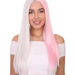 Adult Women's 20" Inch Long Length Straight 4x4 Lace Front Natural 2-Tone Pink White Icon Beauty Wig, 100% Heat Resistant Fibers, Perfect For Your Everyday Wear And Styling To Your Expectations! | Nunique