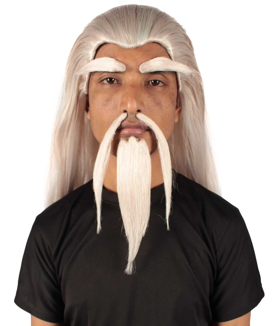 Adult Man's 24" Inch Long Length Halloween Cosplay Anime Animated Master Of Combat Video Game Character Wig, Synthetic Fiber Hair With Eye Brows, Beard And Mustache, | HPO Men's Wigs