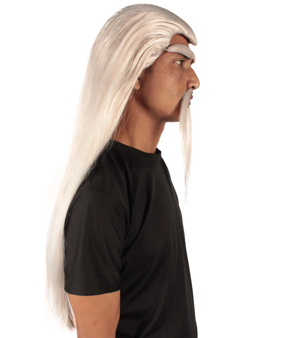 Adult Man's 24" Inch Long Length Halloween Cosplay Anime Animated Master Of Combat Video Game Character Wig, Synthetic Fiber Hair With Eye Brows, Beard And Mustache, | HPO Men's Wigs