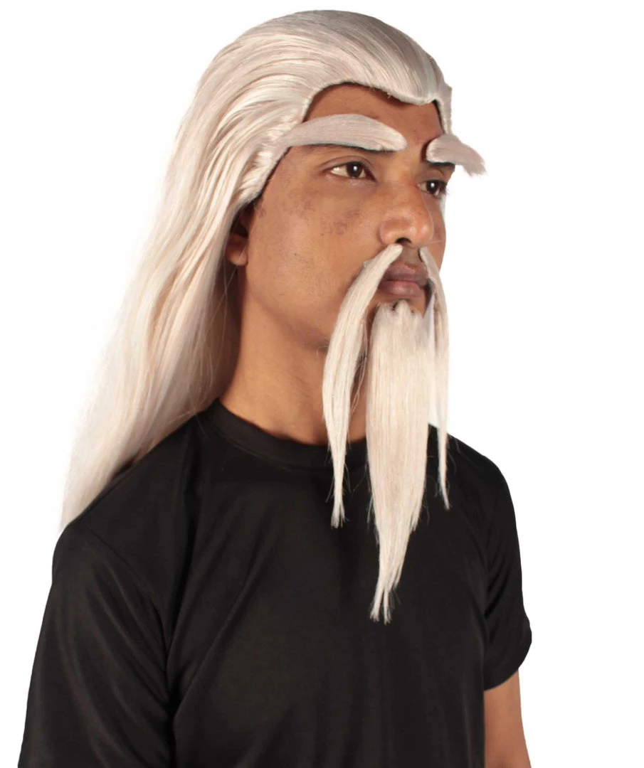 Adult Man's 24" Inch Long Length Halloween Cosplay Anime Animated Master Of Combat Video Game Character Wig, Synthetic Fiber Hair With Eye Brows, Beard And Mustache, | HPO Men's Wigs