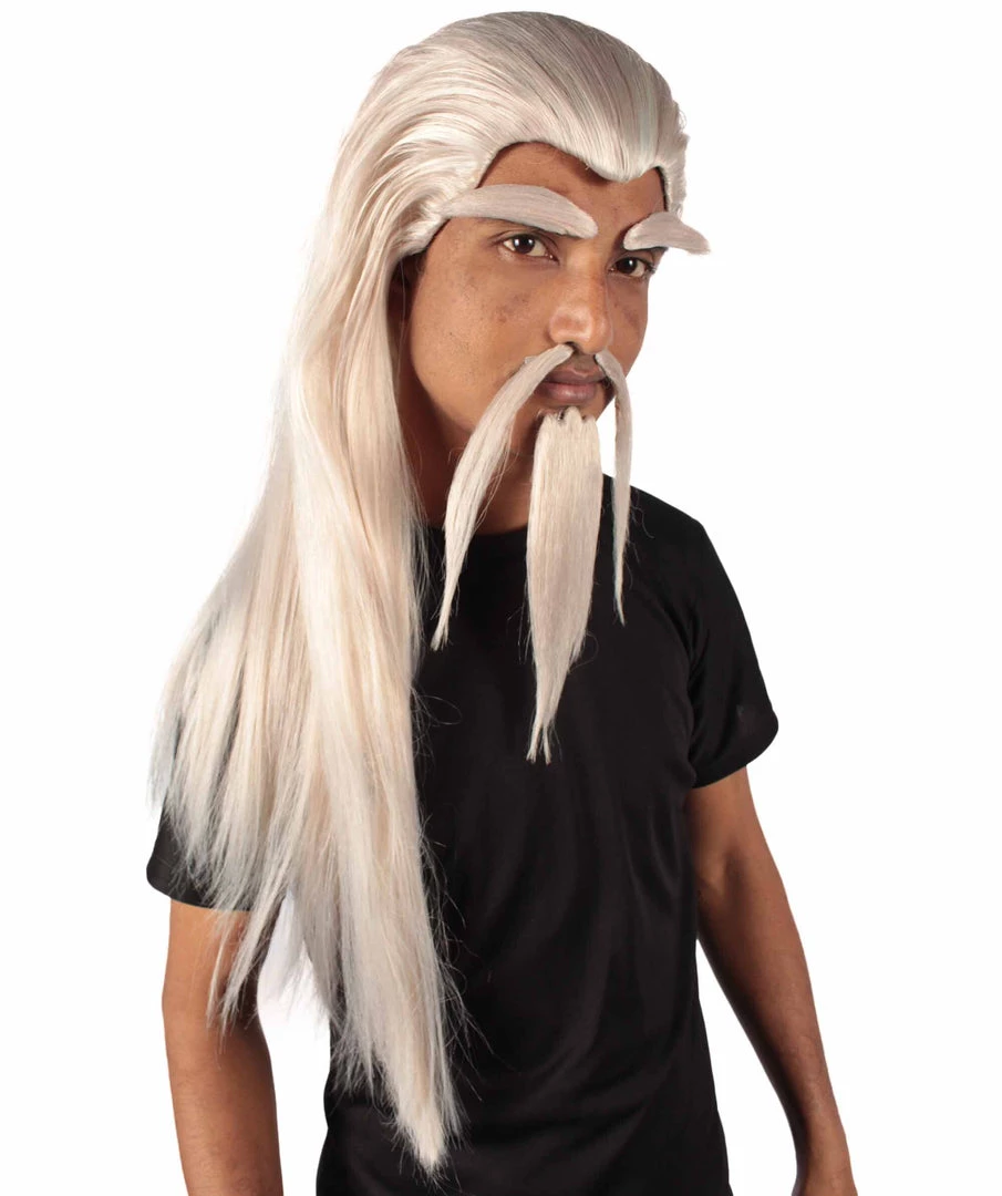 Adult Man's 24" Inch Long Length Halloween Cosplay Anime Animated Master Of Combat Video Game Character Wig, Synthetic Fiber Hair With Eye Brows, Beard And Mustache, | HPO Men's Wigs