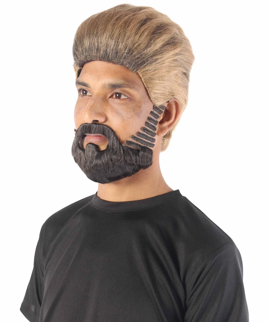Adult Men's 10" Inch Short Length Straight Halloween Cosplay Pyromaniac Beach Bum Flicker Character Costume Wig, Synthetic Soft Fiber Hair With Black Beard | HPO