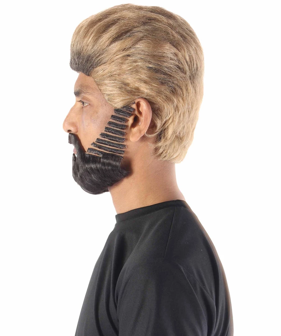 Adult Men's 10" Inch Short Length Straight Halloween Cosplay Pyromaniac Beach Bum Flicker Character Costume Wig, Synthetic Soft Fiber Hair With Black Beard | HPO