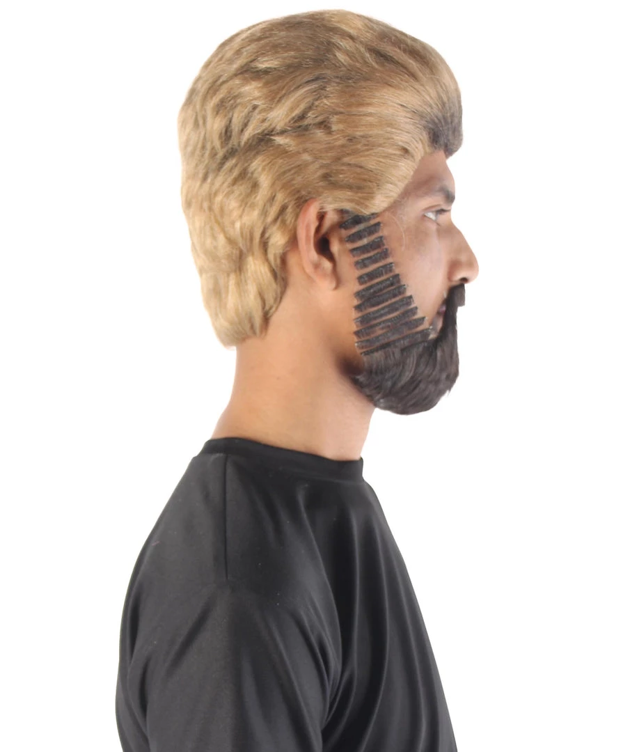 Adult Men's 10" Inch Short Length Straight Halloween Cosplay Pyromaniac Beach Bum Flicker Character Costume Wig, Synthetic Soft Fiber Hair With Black Beard | HPO