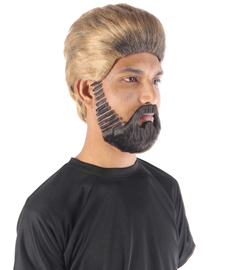 Adult Men's 10" Inch Short Length Straight Halloween Cosplay Pyromaniac Beach Bum Flicker Character Costume Wig, Synthetic Soft Fiber Hair With Black Beard | HPO