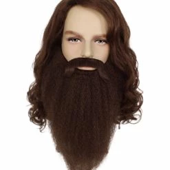 Adult Men's 19" Inch Long Length Halloween Brown Magical Giant Costume Wig With Beard, Synthetic Soft Fiber Hair, Perfect For Your Next Festival And Group Cosplay Party! | HPO