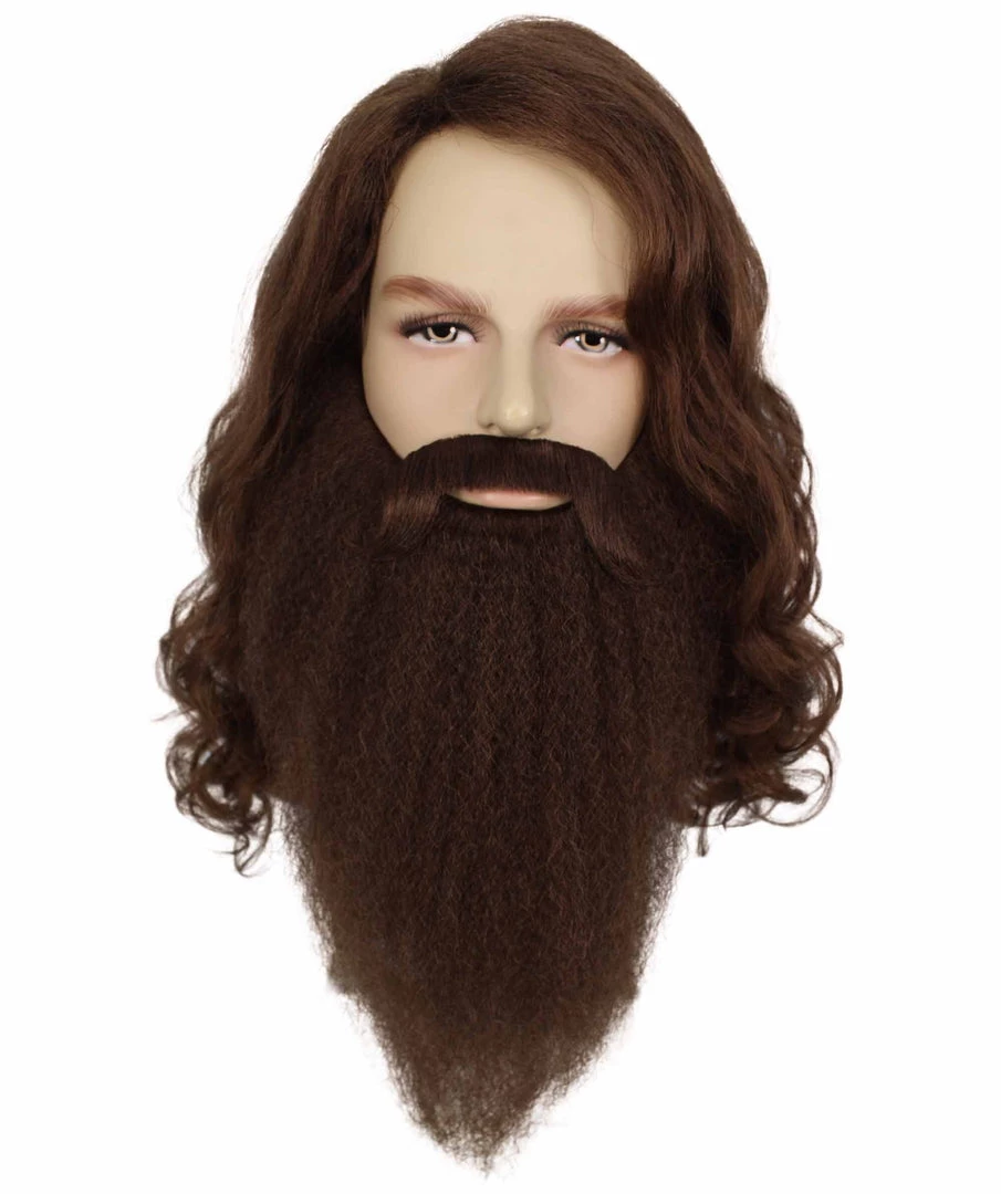 Adult Men's 19" Inch Long Length Halloween Brown Magical Giant Costume Wig With Beard, Synthetic Soft Fiber Hair, Perfect For Your Next Festival And Group Cosplay Party! | HPO