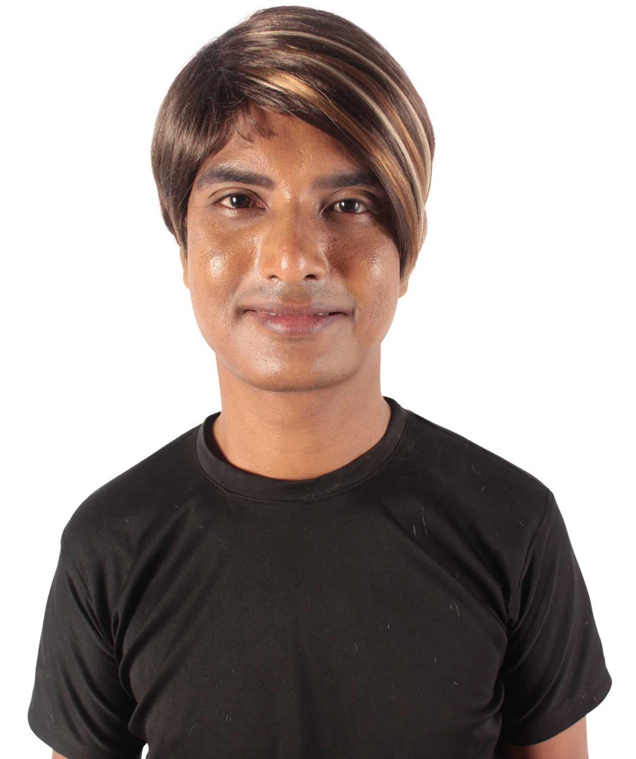 HPO Adult Men's Light Brown Dark Blonde Highlights Stefon Wig With Sideburns