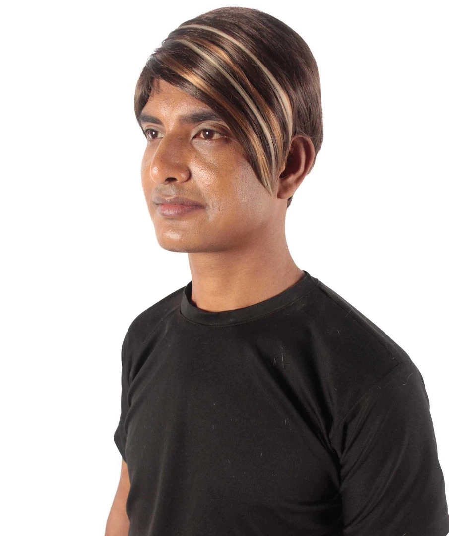 HPO Adult Men's Light Brown Dark Blonde Highlights Stefon Wig With Sideburns
