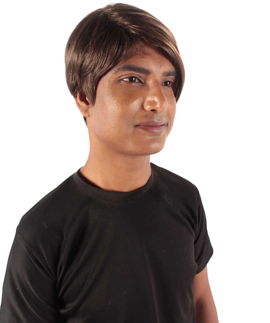 HPO Adult Men's Light Brown Dark Blonde Highlights Stefon Wig With Sideburns