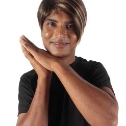 HPO Adult Men's Light Brown Dark Blonde Highlights Stefon Wig With Sideburns