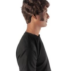 HPO Adult Men's Halloween Baroque Brown Renaissance Wig With Long Side Burns