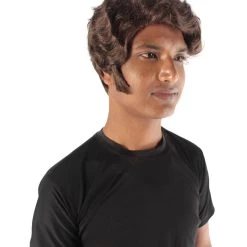HPO Adult Men's Halloween Baroque Brown Renaissance Wig With Long Side Burns