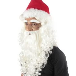 HPO Men's Adult Unisex Christmas Santa Wig Beard And Hat Set, Long Synthetic Fibers