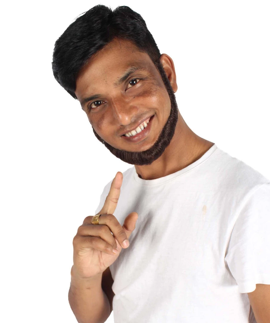 HPO Adult Men's Short Dark Brown Chinstrap False Beard, High Quality Synthetic Fiber