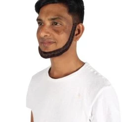 HPO Adult Men's Short Dark Brown Chinstrap False Beard, High Quality Synthetic Fiber