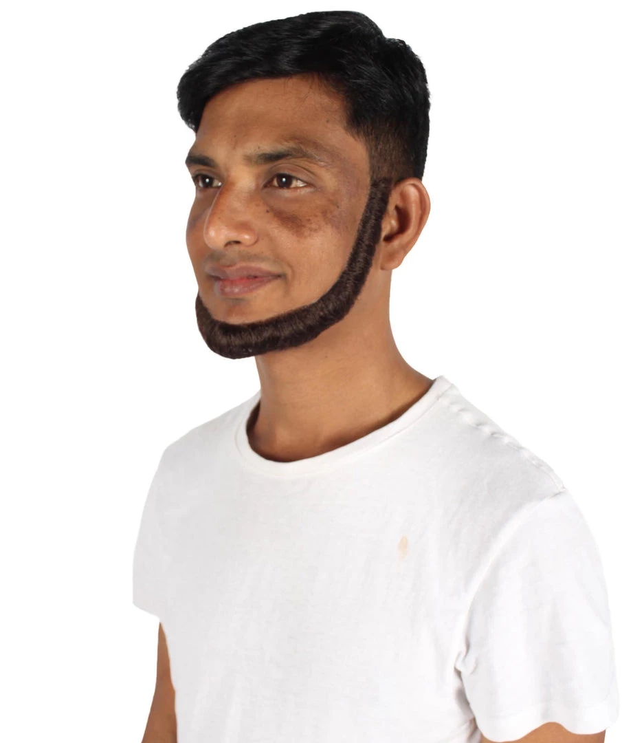 HPO Adult Men's Short Dark Brown Chinstrap False Beard, High Quality Synthetic Fiber