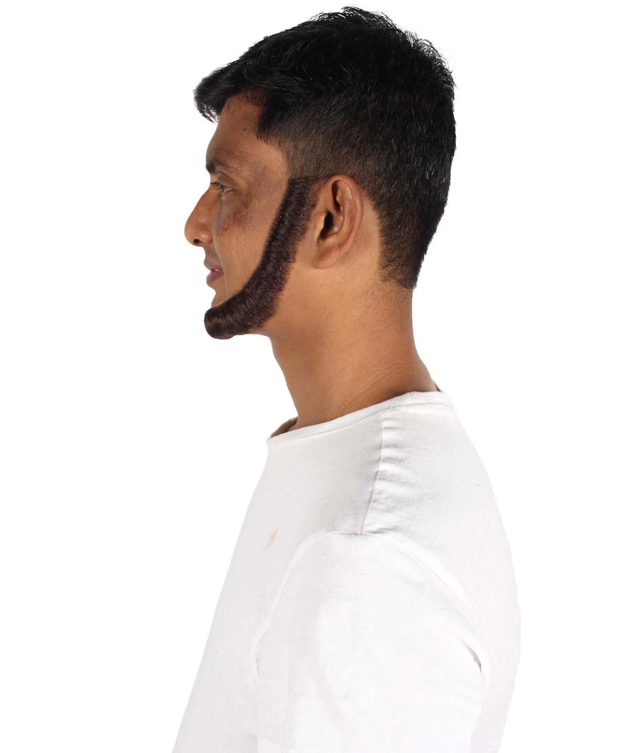 HPO Adult Men's Short Dark Brown Chinstrap False Beard, High Quality Synthetic Fiber