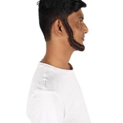 HPO Adult Men's Short Dark Brown Chinstrap False Beard, High Quality Synthetic Fiber