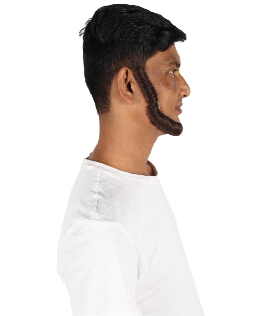 HPO Adult Men's Short Dark Brown Chinstrap False Beard, High Quality Synthetic Fiber