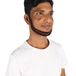 HPO Adult Men's Short Dark Brown Chinstrap False Beard, High Quality Synthetic Fiber