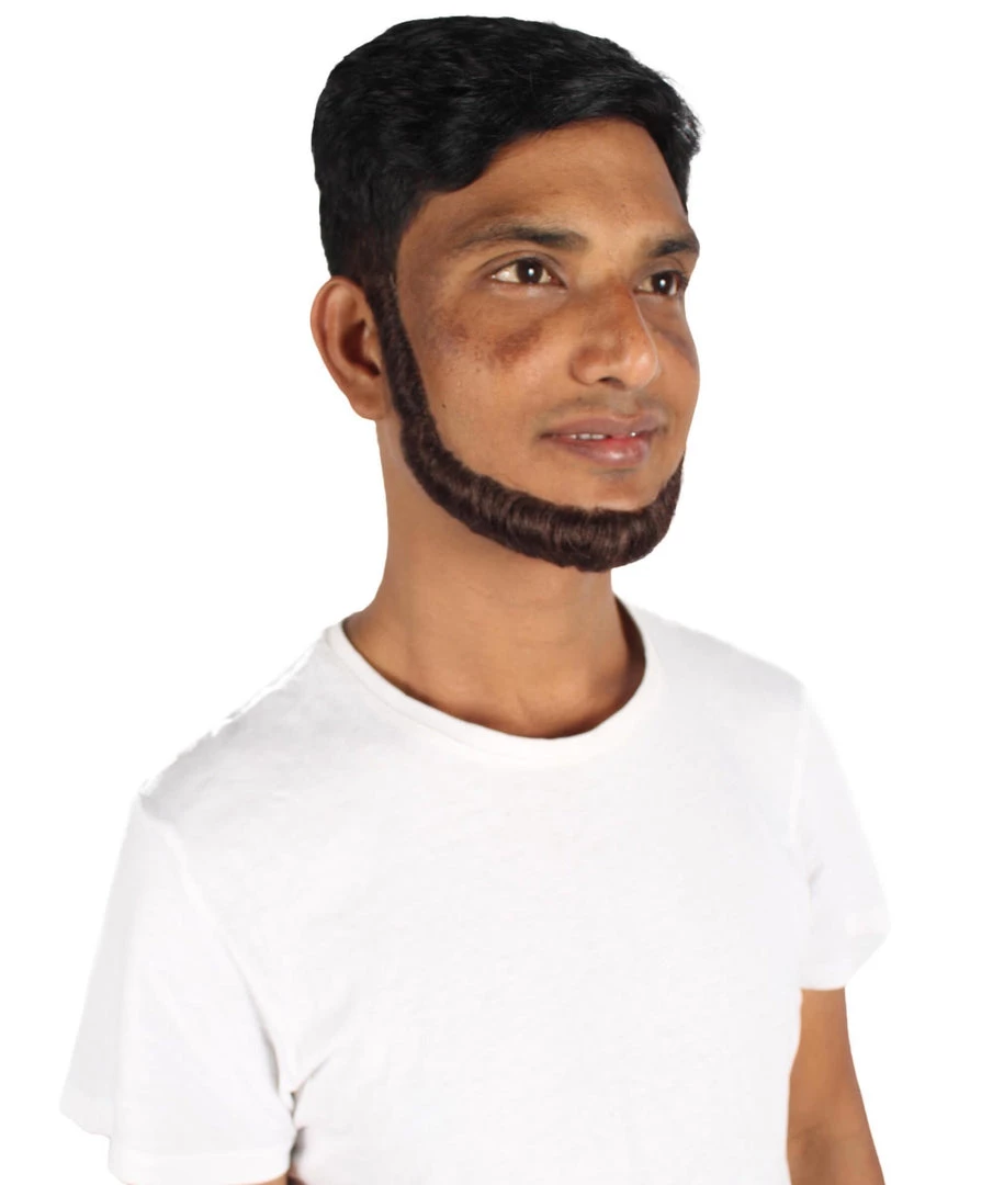HPO Adult Men's Short Dark Brown Chinstrap False Beard, High Quality Synthetic Fiber