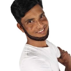 HPO Adult Men's Short Dark Brown Chinstrap False Beard, High Quality Synthetic Fiber