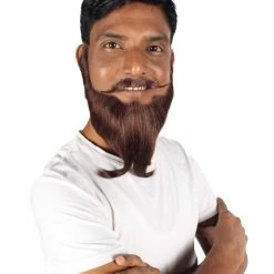 HPO Adult Men's Short Dark Brown French Fork Beard, Synthetic Fiber