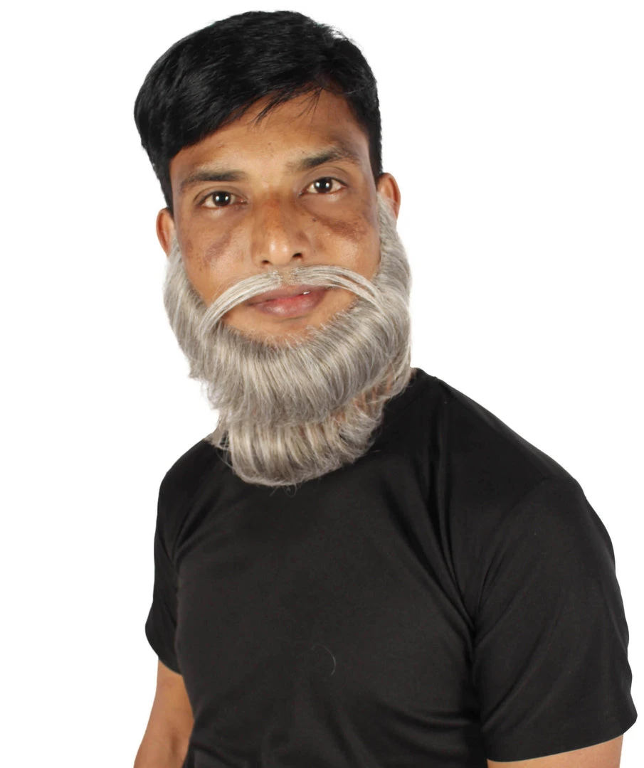 HPO Adult Men's Medium Length Silver Garibaldi Beard, Synthetic Fiber
