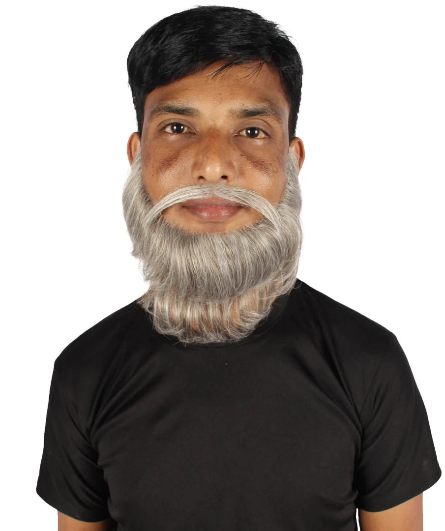 HPO Adult Men's Medium Length Silver Garibaldi Beard, Synthetic Fiber