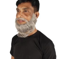 HPO Adult Men's Medium Length Silver Garibaldi Beard, Synthetic Fiber