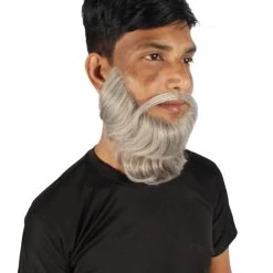 HPO Adult Men's Medium Length Silver Garibaldi Beard, Synthetic Fiber
