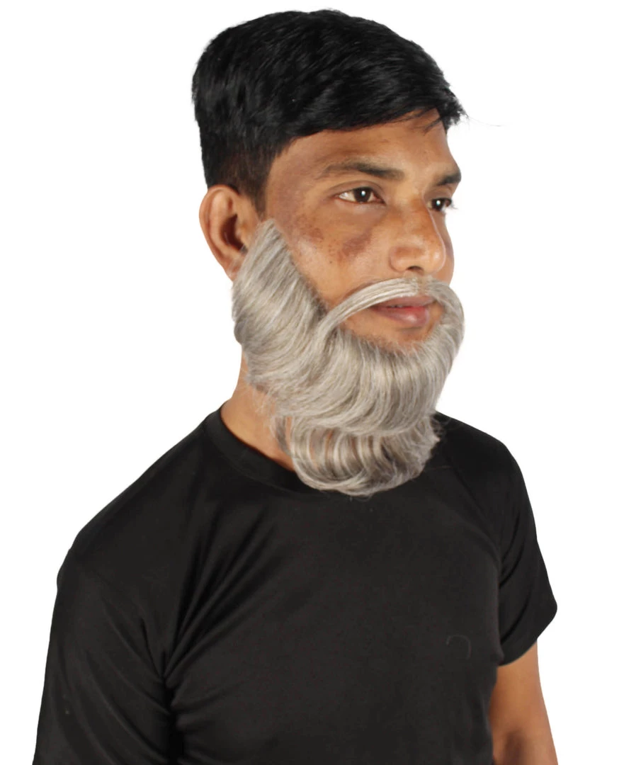 HPO Adult Men's Medium Length Silver Garibaldi Beard, Synthetic Fiber