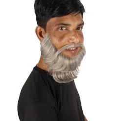 HPO Adult Men's Medium Length Silver Garibaldi Beard, Synthetic Fiber