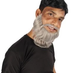 HPO Adult Men's Medium Length Silver Garibaldi Beard, Synthetic Fiber