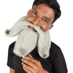 HPO Adult Men's Giant Twisted Wizard Champion Mustache And Beard, Multiple Color Options, Synthetic Fiber