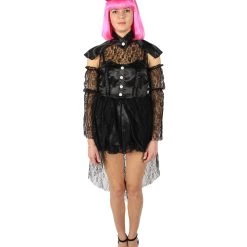 HPO Adult Women's Black And White Lace Dress Dreadful Costume Bundle