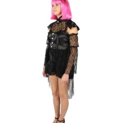 HPO Adult Women's Black And White Lace Dress Dreadful Costume Bundle