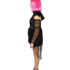 HPO Adult Women's Black And White Lace Dress Dreadful Costume Bundle