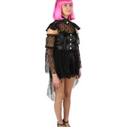 HPO Adult Women's Black And White Lace Dress Dreadful Costume Bundle